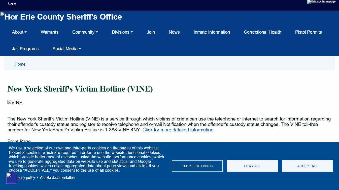 New York Sheriff's Victim Hotline (VINE) | Erie County Sheriff's Office